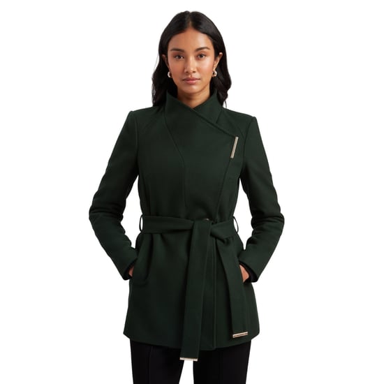 Ted Baker Ross Short Belted Wool Dark Green Wrap Coat - Image 2