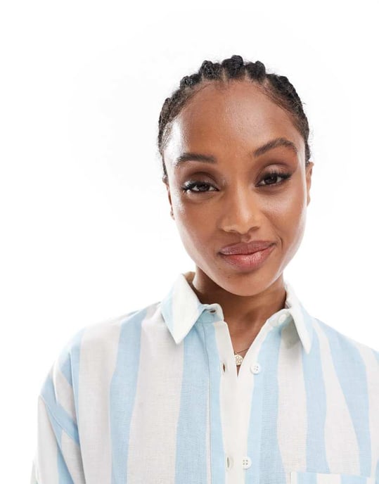 ASOS DESIGN Lång linneblandning oversized skjorta i suddig rand - Image 2