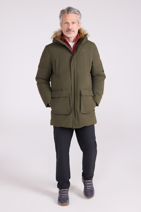'Fern' Men's Padded Parka Jacket Water Resistant Warm Coat Khaki - Image 3