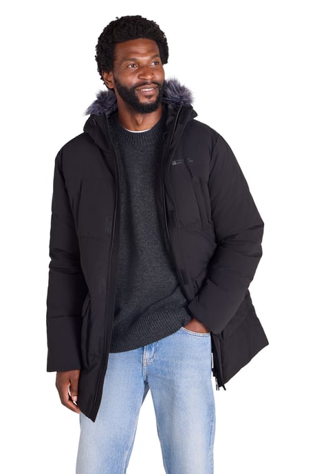 'Fern' Men's Padded Parka Jacket Water Resistant Warm Coat Black - Image 2