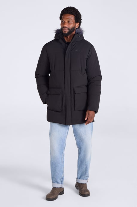 'Fern' Men's Padded Parka Jacket Water Resistant Warm Coat Black - Image 3
