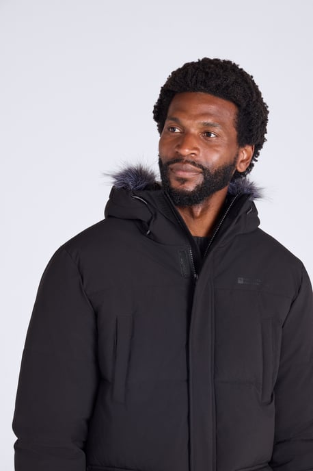 'Fern' Men's Padded Parka Jacket Water Resistant Warm Coat Black - Image 4