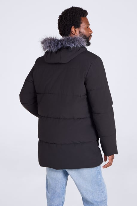 'Fern' Men's Padded Parka Jacket Water Resistant Warm Coat Black - Image 5