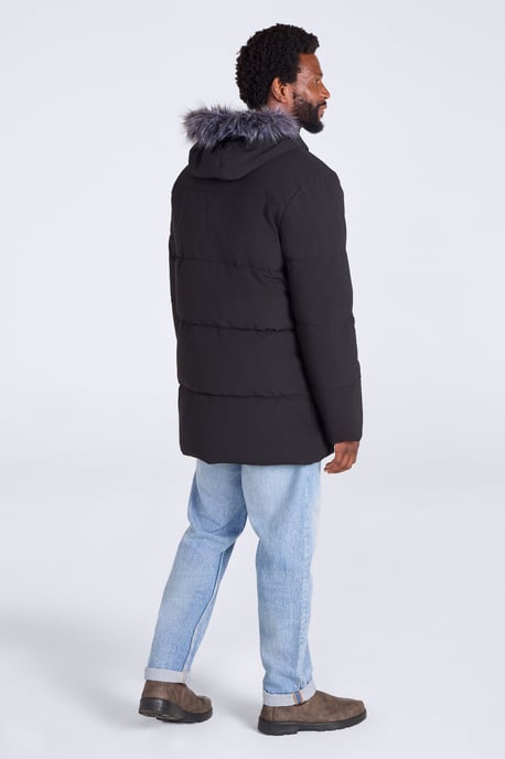 'Fern' Men's Padded Parka Jacket Water Resistant Warm Coat Black - Image 6