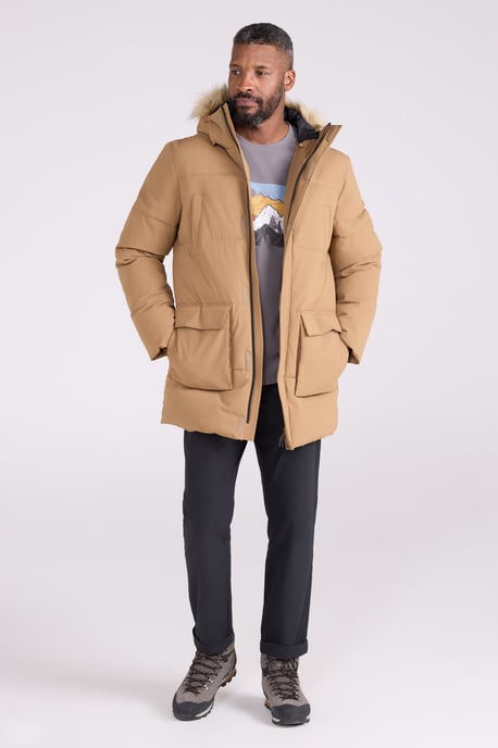 'Fern' Men's Padded Parka Jacket Water Resistant Warm Coat Tan - Image 2
