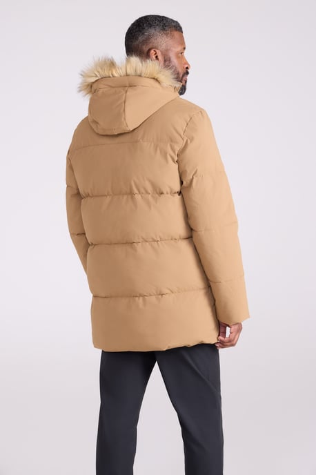 'Fern' Men's Padded Parka Jacket Water Resistant Warm Coat Tan - Image 3