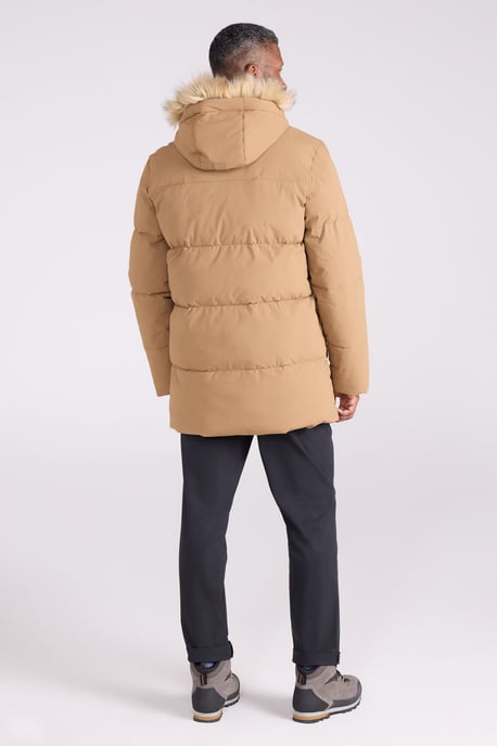 'Fern' Men's Padded Parka Jacket Water Resistant Warm Coat Tan - Image 4