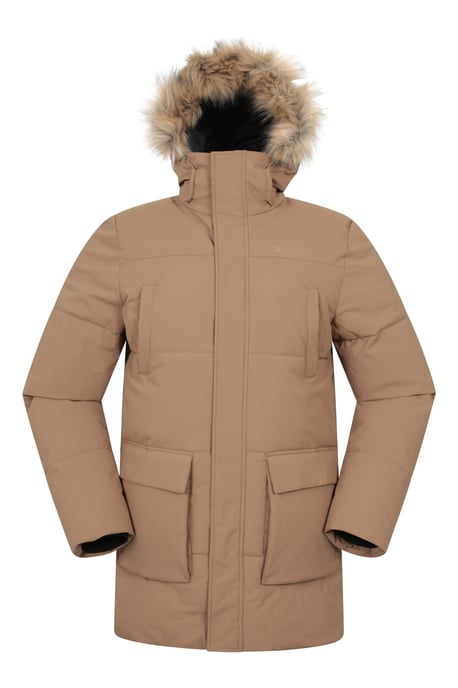 'Fern' Men's Padded Parka Jacket Water Resistant Warm Coat Tan - Image 5
