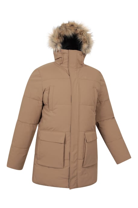 'Fern' Men's Padded Parka Jacket Water Resistant Warm Coat Tan - Image 6