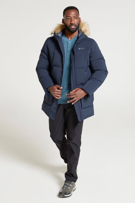 'Fern' Men's Padded Parka Jacket Water Resistant Warm Coat Navy - Image 2