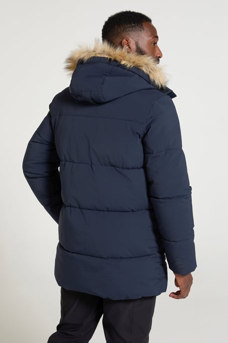 'Fern' Men's Padded Parka Jacket Water Resistant Warm Coat Navy - Image 3