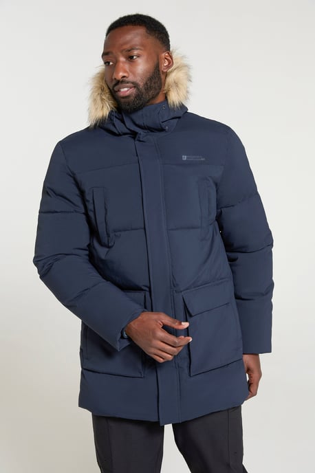 'Fern' Men's Padded Parka Jacket Water Resistant Warm Coat Navy - Image 4