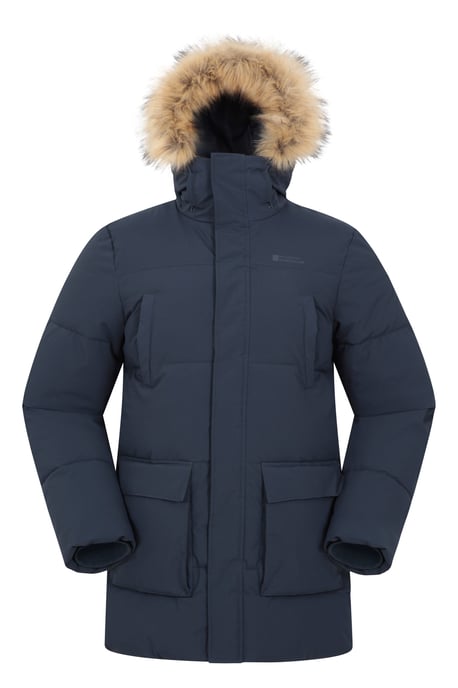 'Fern' Men's Padded Parka Jacket Water Resistant Warm Coat Navy - Image 5