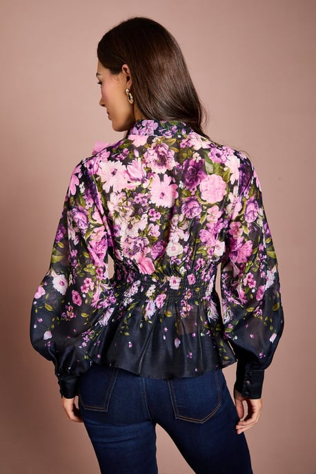 3D Flower Printed Organza Blouse - Image 3