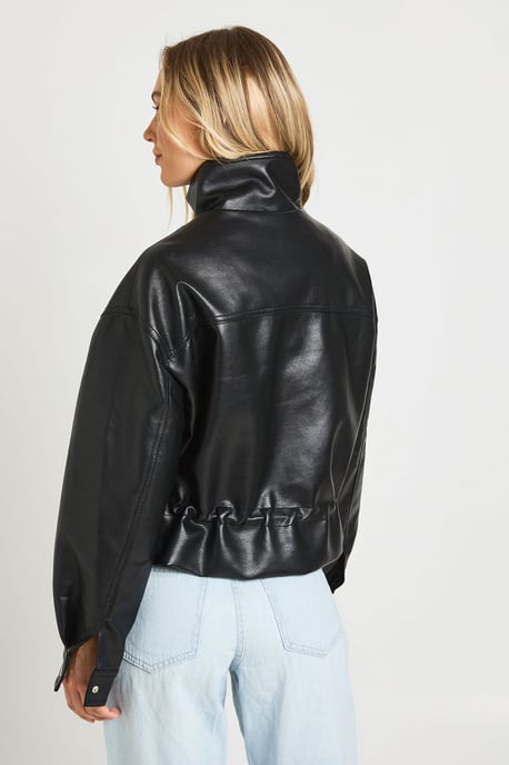 Petite Funnel Neck Faux Leather Jacket - Image 2