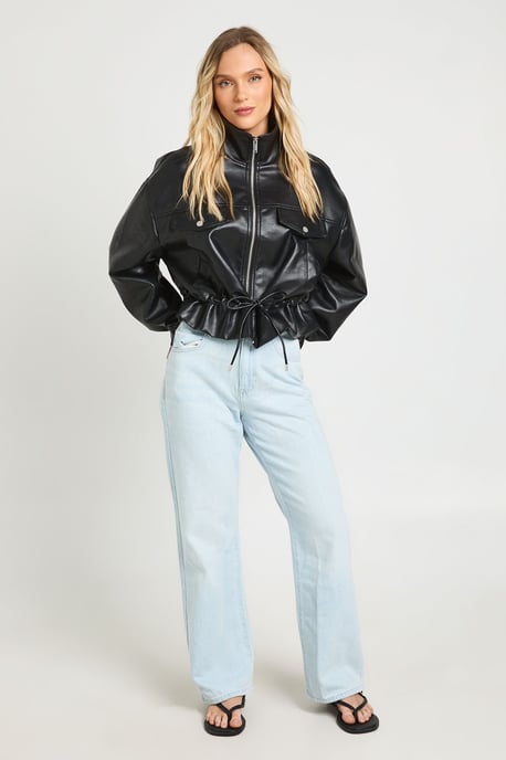 Petite Funnel Neck Faux Leather Jacket - Image 3