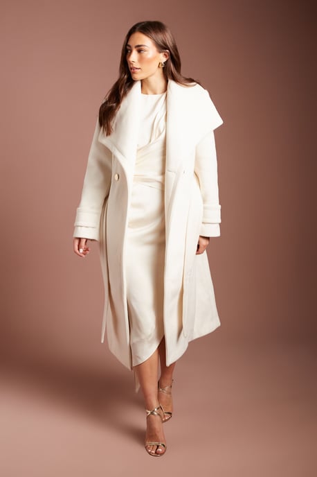 Structured Oversized Collar Belted Wrap Coat - Image 1