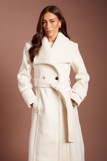 Structured Oversized Collar Belted Wrap Coat - Image 2
