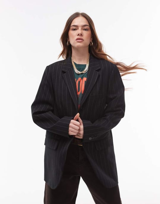 Topshop högslitställs skräddarsydd blazer i svart randig - Image 1