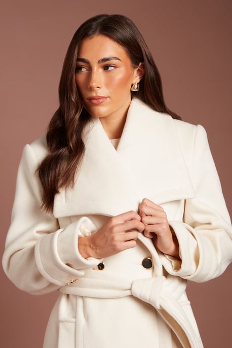Structured Oversized Collar Belted Wrap Coat - Image 4