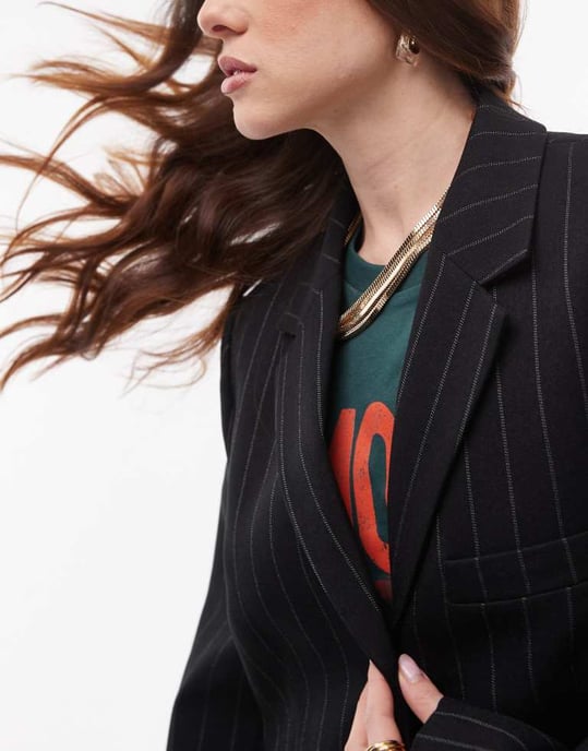 Topshop högslitställs skräddarsydd blazer i svart randig - Image 3