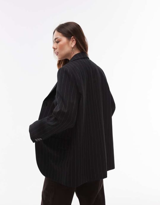 Topshop högslitställs skräddarsydd blazer i svart randig - Image 4