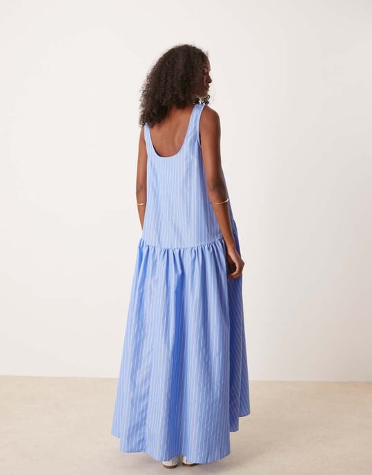 ASOS DESIGN maxiklänning med drop waist i blå rand - Image 2