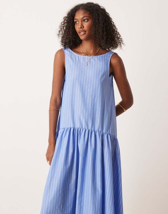 ASOS DESIGN maxiklänning med drop waist i blå rand - Image 3