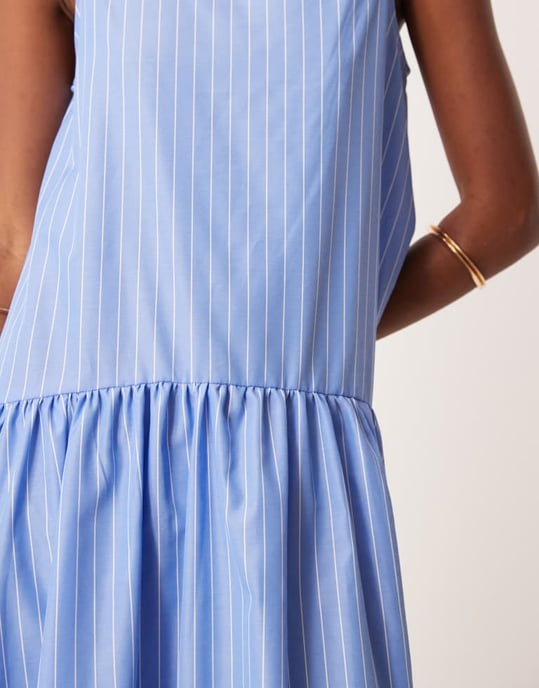 ASOS DESIGN maxiklänning med drop waist i blå rand - Image 4
