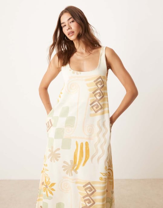 ASOS DESIGN trapezklänning i samtalande lapptäckstryck - Image 3