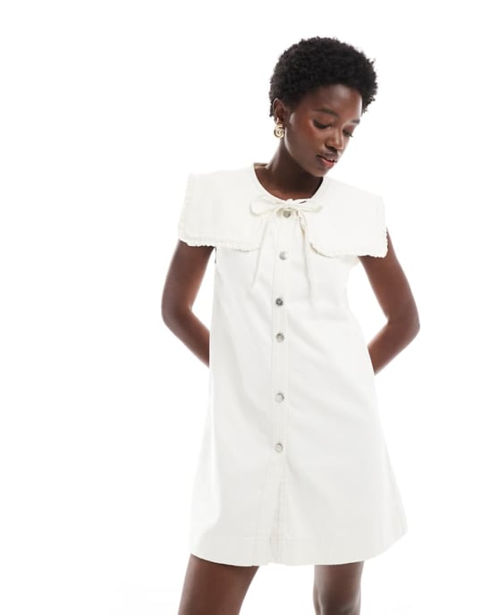 Miss Selfridge oversize slipskrage ärmlös denimklänning - Image 1
