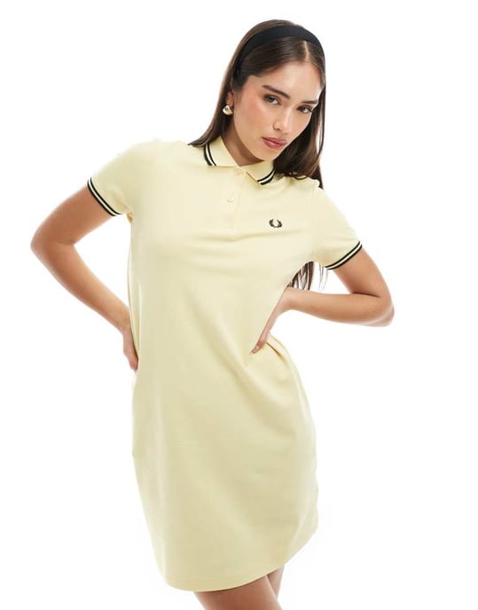Fred Perry tvåfärgad polo klänning i gul/svart - Image 2