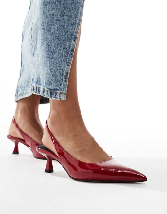 ASOS DESIGN Stroll slingback mid heeled shoes in red - Image 1