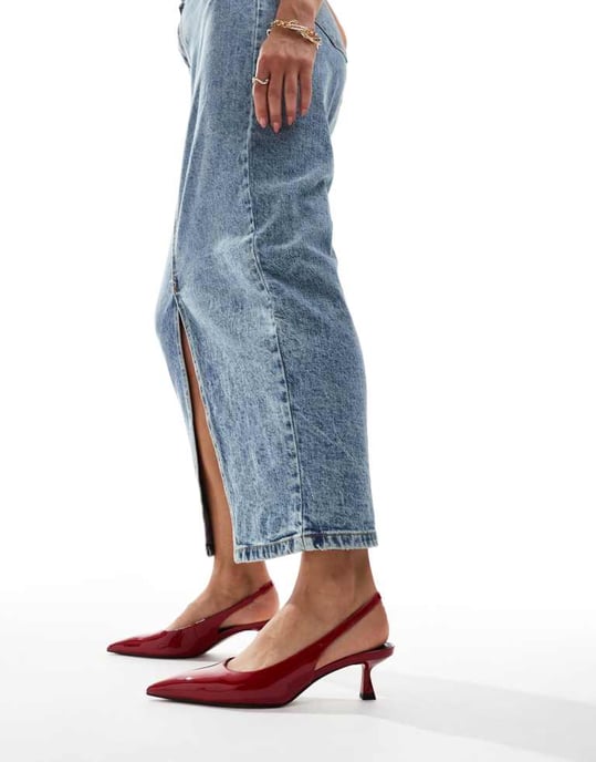 ASOS DESIGN Wide Fit Stroll slingback mid heeled shoes in red - Image 3