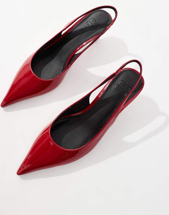 ASOS DESIGN Stroll slingback mid heeled shoes in red - Image 4