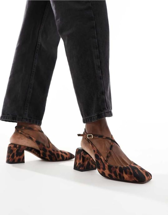 ASOS DESIGN Sawyer square toe block heeled mid shoes in leopard - Image 1