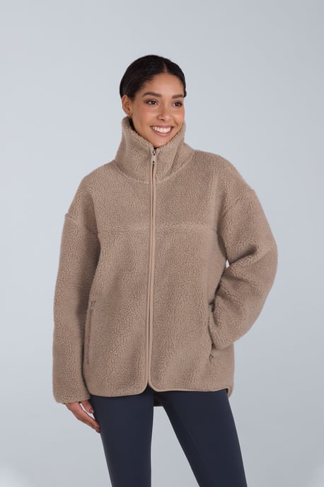 'Anna' Women's Fleece Sweater Full Zip Warm Cosy Jacket Beige - Image 1