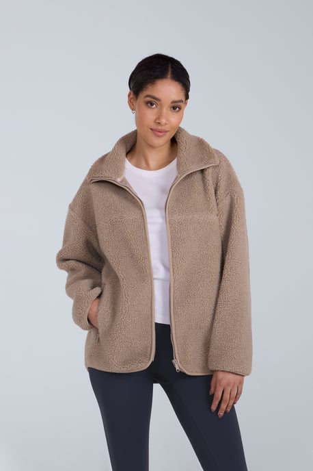 'Anna' Women's Fleece Sweater Full Zip Warm Cosy Jacket Beige - Image 5