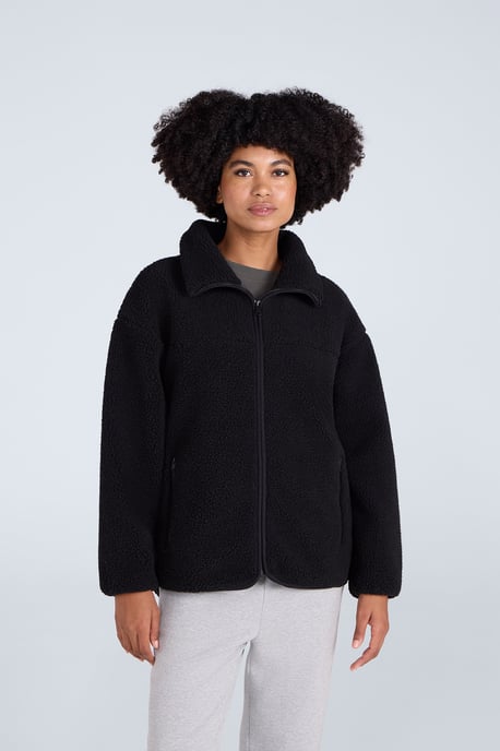 'Anna' Women's Fleece Sweater Full Zip Warm Cosy Jacket Black - Image 1