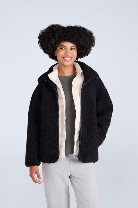 'Anna' Women's Fleece Sweater Full Zip Warm Cosy Jacket Black - Image 3