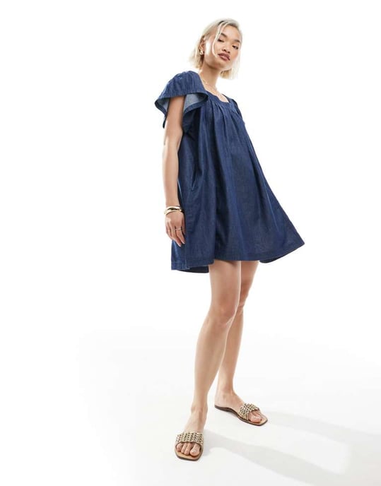Miss Selfridge chambray mini klänning i indigowash - Image 2