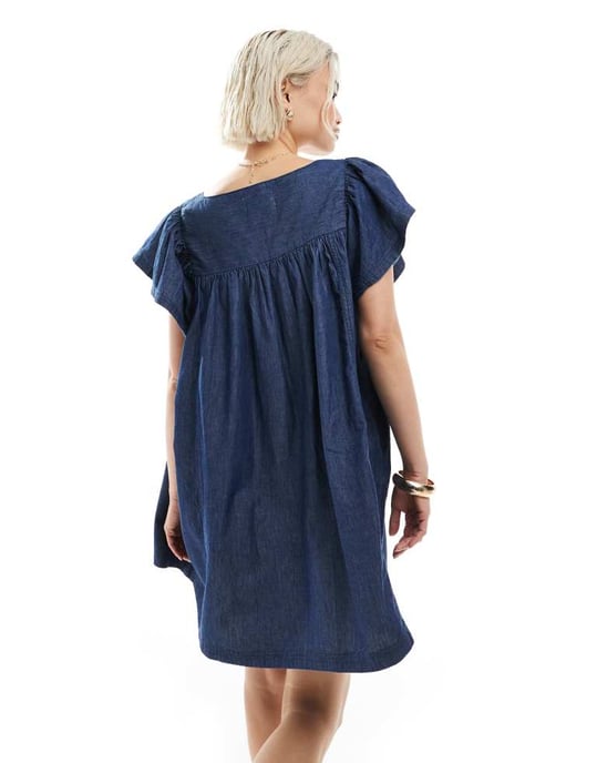 Miss Selfridge chambray mini klänning i indigowash - Image 3