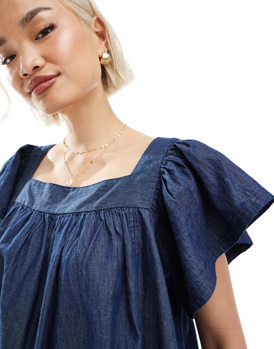 Miss Selfridge chambray mini klänning i indigowash - Image 4