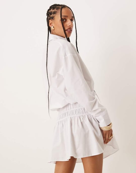 ASOS DESIGN blouson skjortklänning med låg midja i vitt - Image 2