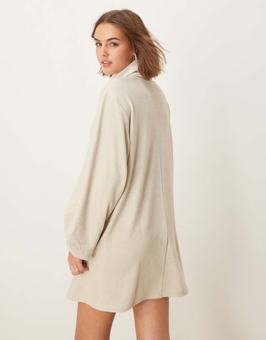 ASOS DESIGN chunky kord rullkrage slouchy mini klänning i sten - Image 3