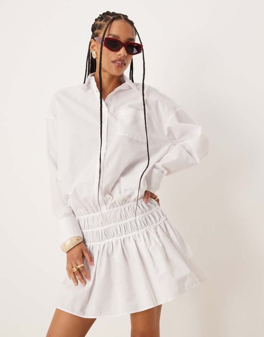 ASOS DESIGN blouson skjortklänning med låg midja i vitt - Image 4