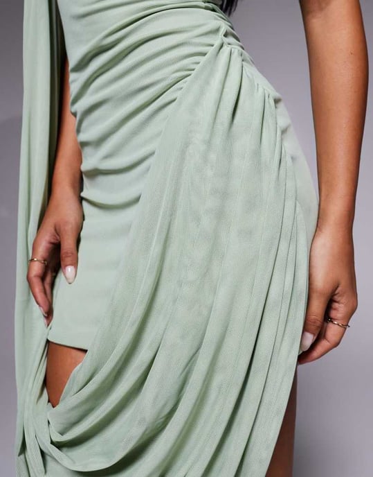 ASOS DESIGN mesh draperad miniklänning i salvia - Image 3