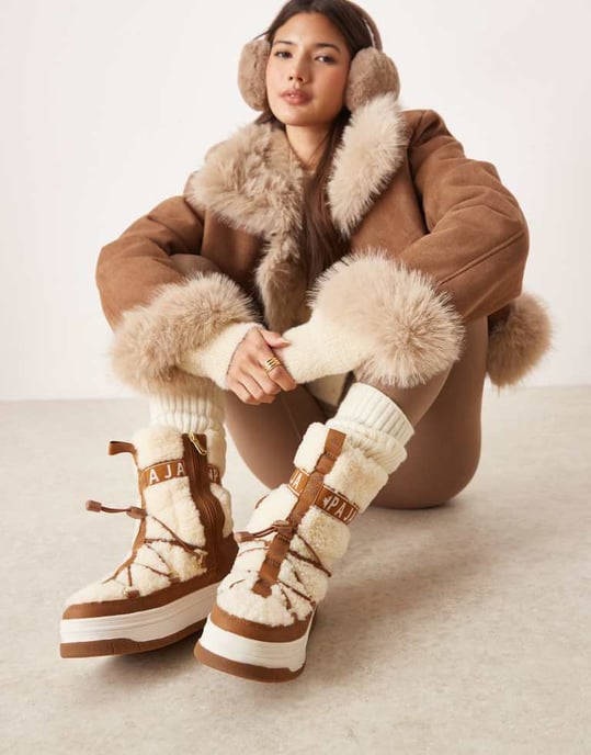 Pajar Janie höga snöboots i tan - Image 2