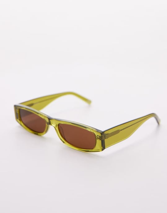 Topshop Premium Seychellerna rektangulära acetatsolglasögon i khaki - Image 2