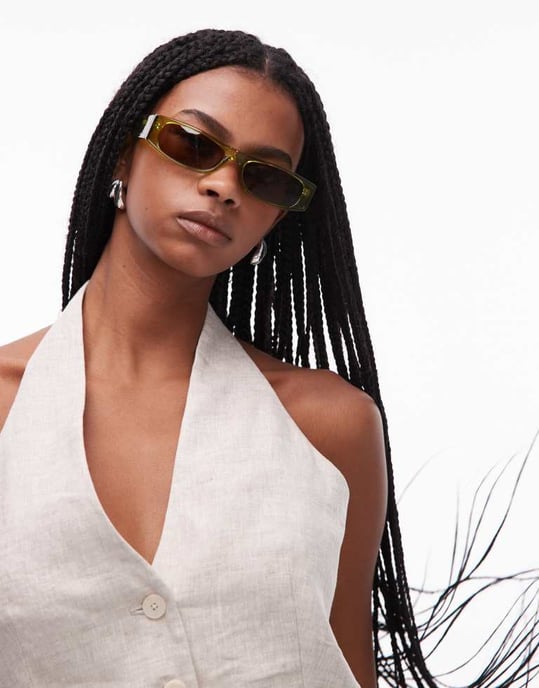 Topshop Premium Seychellerna rektangulära acetatsolglasögon i khaki - Image 3